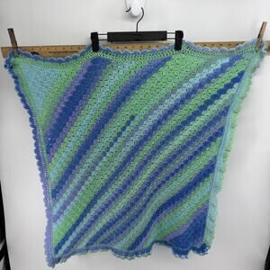 Handmade Crochet Granny Throw Blanket 32x34 Blue Green Purple Boho Cottagecore
